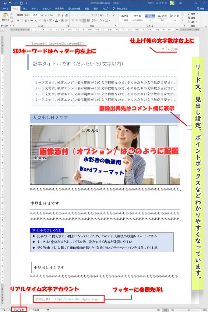 永彩舎で使用している記事制作用のword雛形